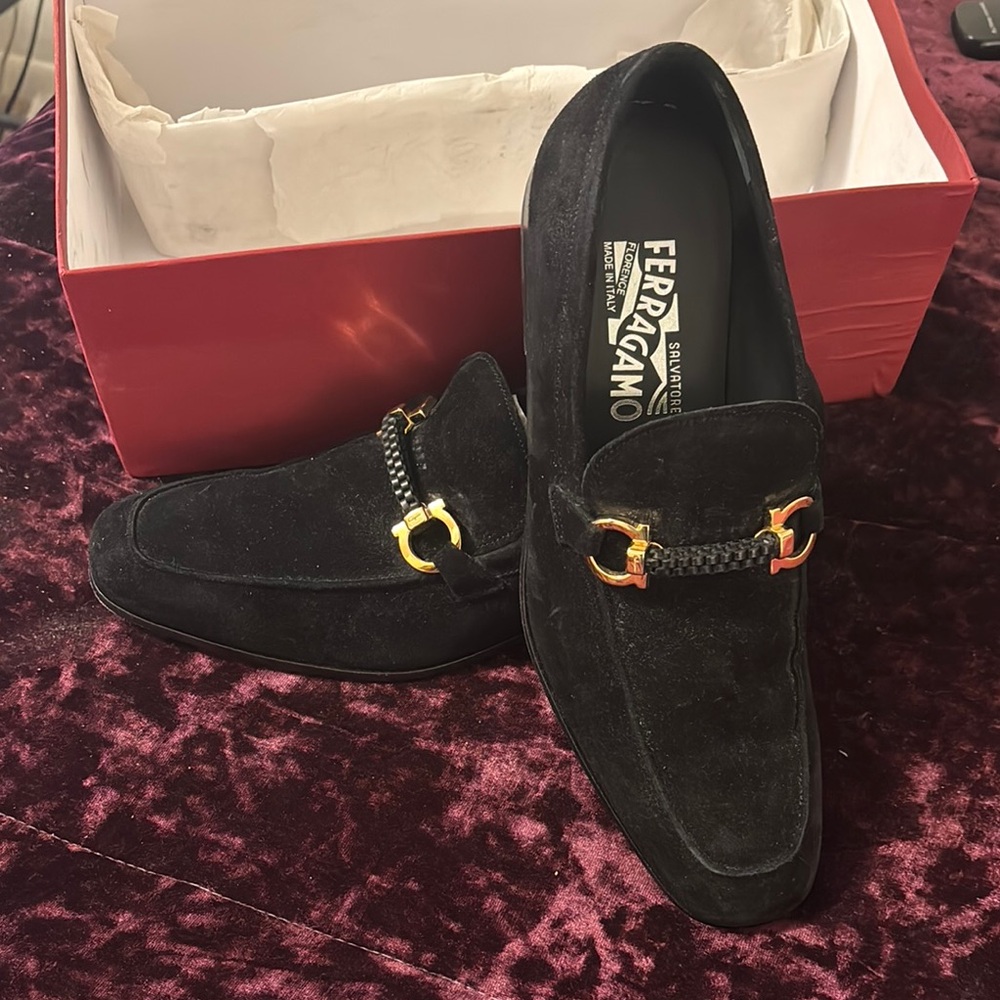 Salvatore Ferragamo Black Loafers with Gold Hardware